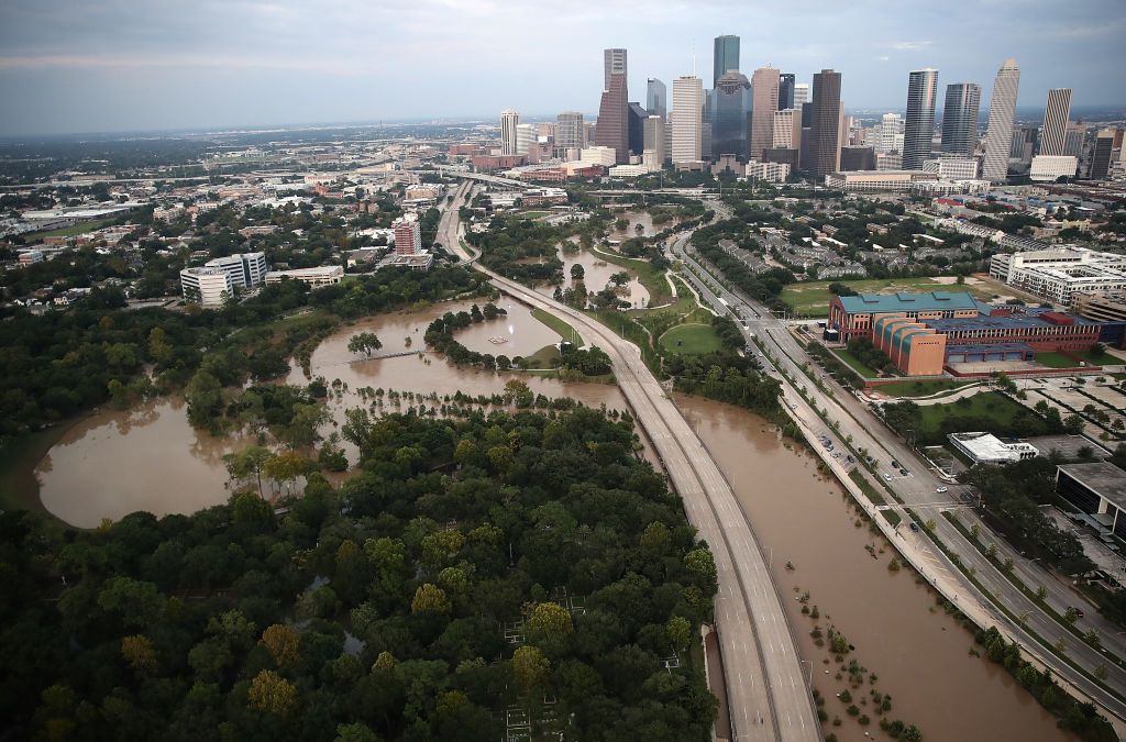 Flooding continues to be shown near downtown Houston following Hurricane Harvey August 30, 2017.<br>